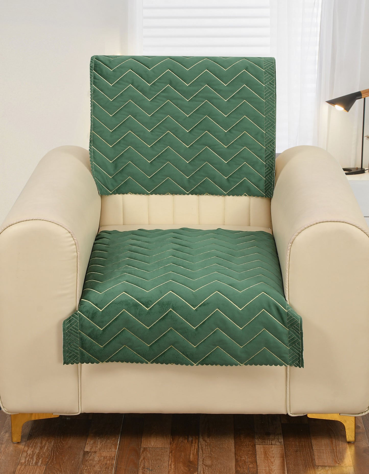 Green Sofa Cover Zigzag