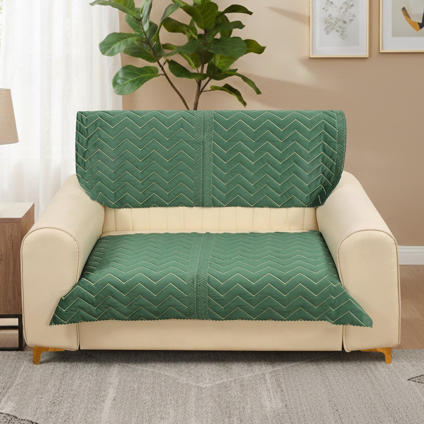 Green Sofa Cover Zigzag