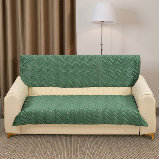 Green Sofa Cover Zigzag