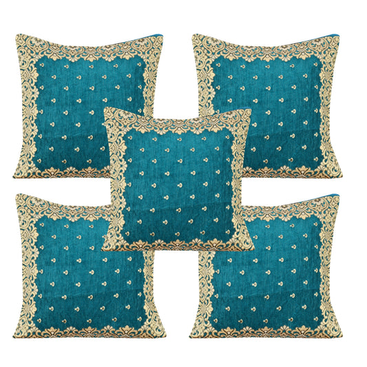 JAYVAAM Chenille, Velvet, Jute Cushions Cover  (Pack of 5, 40 cm*40 cm, Light Blue)