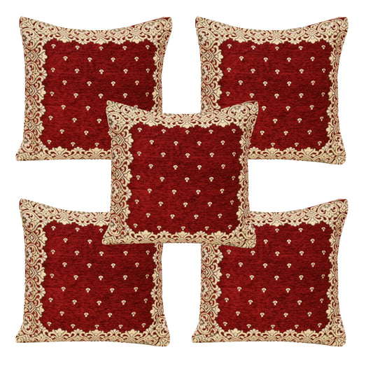JAYVAAM Chenille, Velvet, Jute Cushions Cover  (Pack of 5, 40 cm*40 cm, Maroon)