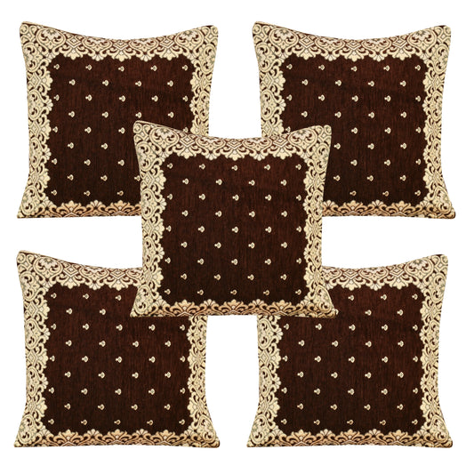 JAYVAAM Chenille, Velvet, Jute Cushions Cover  (Pack of 5, 40 cm*40 cm, Multicolor)