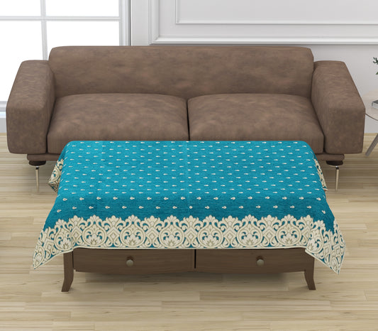 JAYVAAM Self Design 4 Seater Table Cover  (SKY, Velvet)