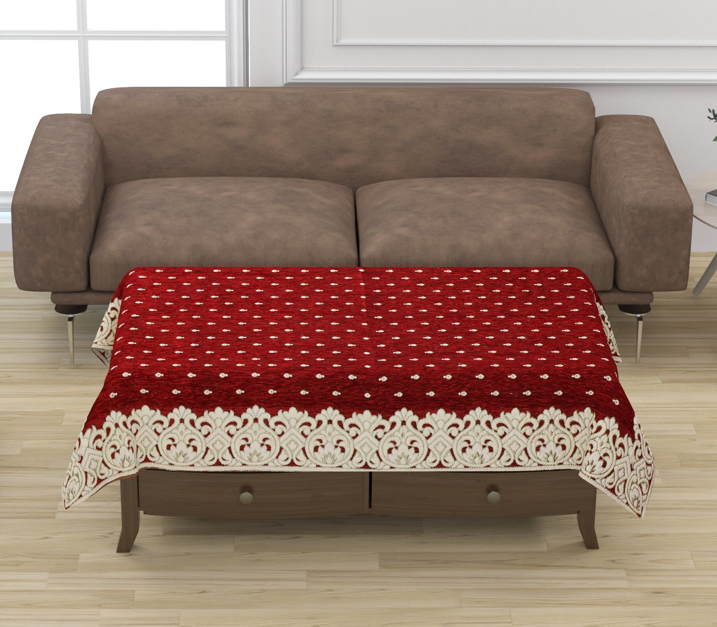 JAYVAAM Self Design 4 Seater Table Cover  (Maroon, Velvet)