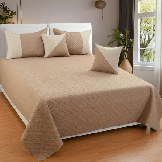 Chikoo colour UR (Ultrasonic Reversible) 5PC Premium Quilted Bedspread Set