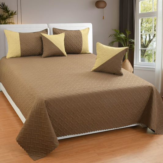 Coffee colour UR (Ultrasonic Reversible) 5PC Premium Quilted Bedspread Set