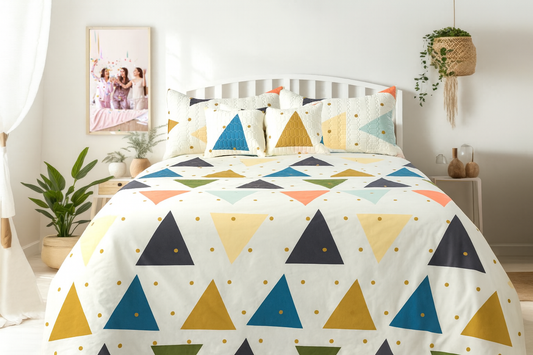 jayvaam Super Premium Designer 5-Piece Bedsheet Set - Double Bed Size (90”x100”) - Heavy Cotton Blend with Bedsheet, Pillow Covers & Cushion Covers (White, 5 Pc Bedsheet Set)